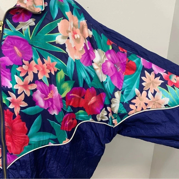 Womans Windbreaker Nylon Jacket XL  90s‎ Track Floral Colorful Full Zip Pockets - Picture 4 of 12
